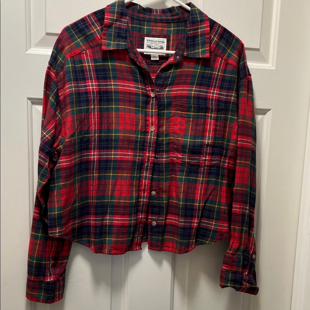 Red and Green Plaid Button-Up Shirt